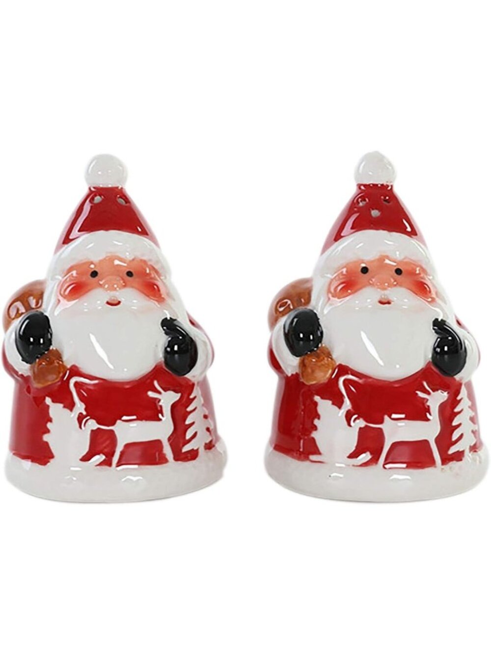 Santa Claus Ceramic Salt & Pepper Shaker Set - Red & White Christmas Table Acces